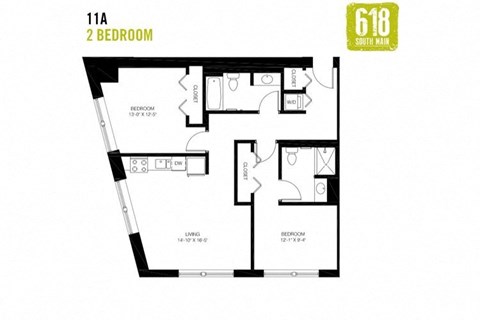 Two Bedroom 2 Bath 1021 sq. ft.